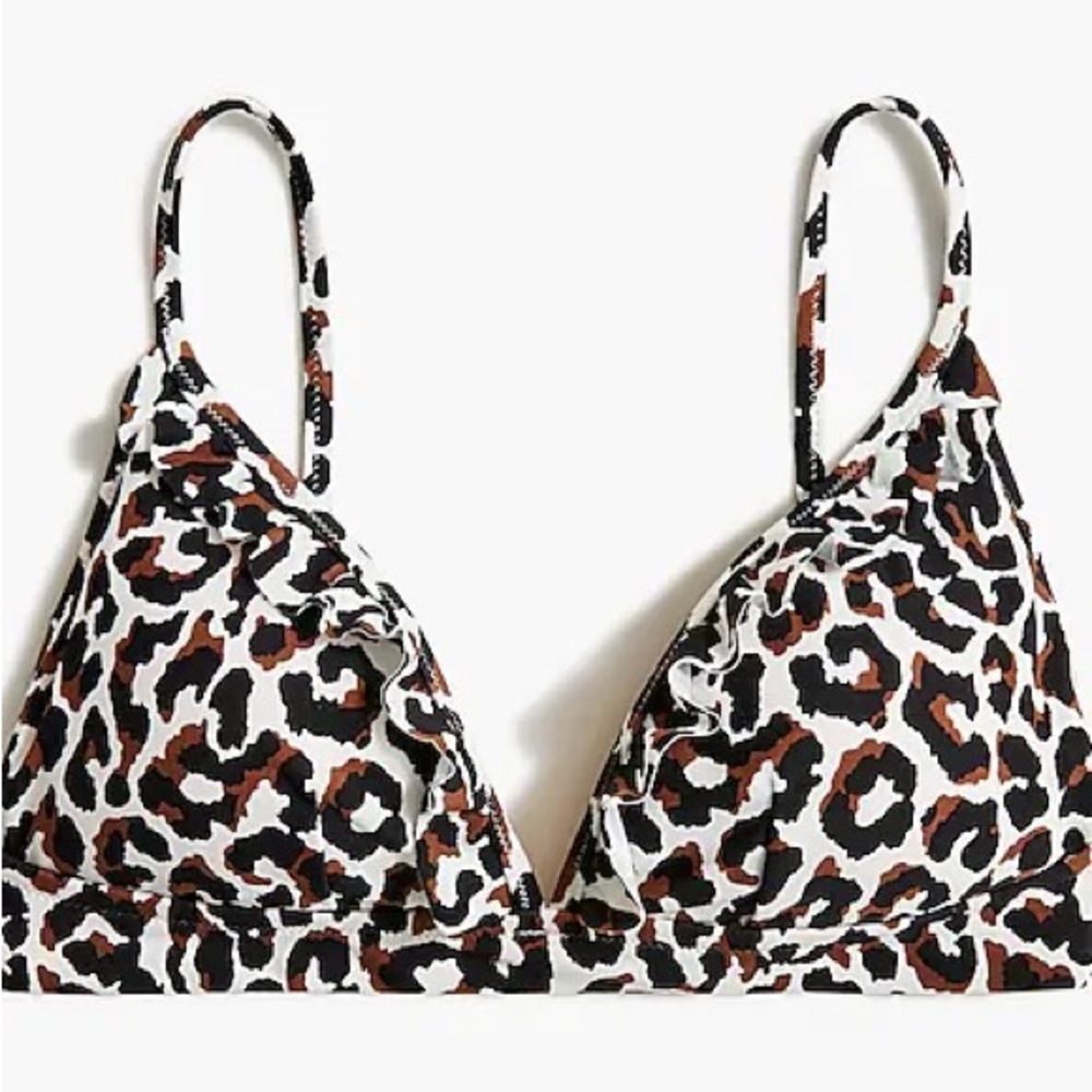 Jcrew Leopard ruffle french bikini top leopard